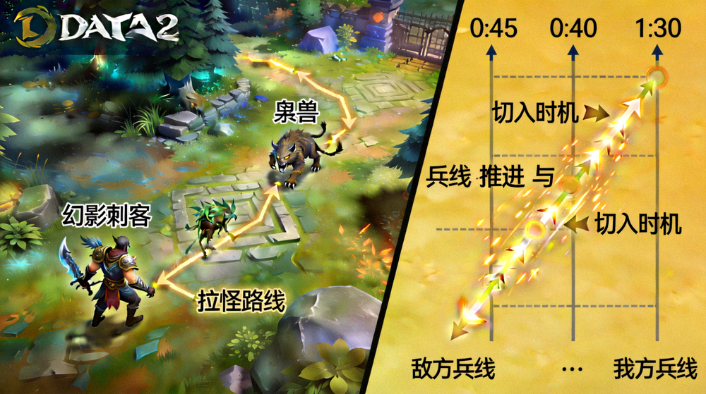DOTA2 拉怪与切入时机动态沙盘演示画面