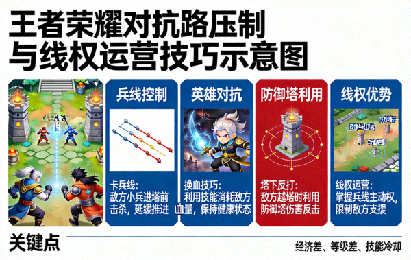 王者荣耀对抗路压制与线权运营技巧示意图
